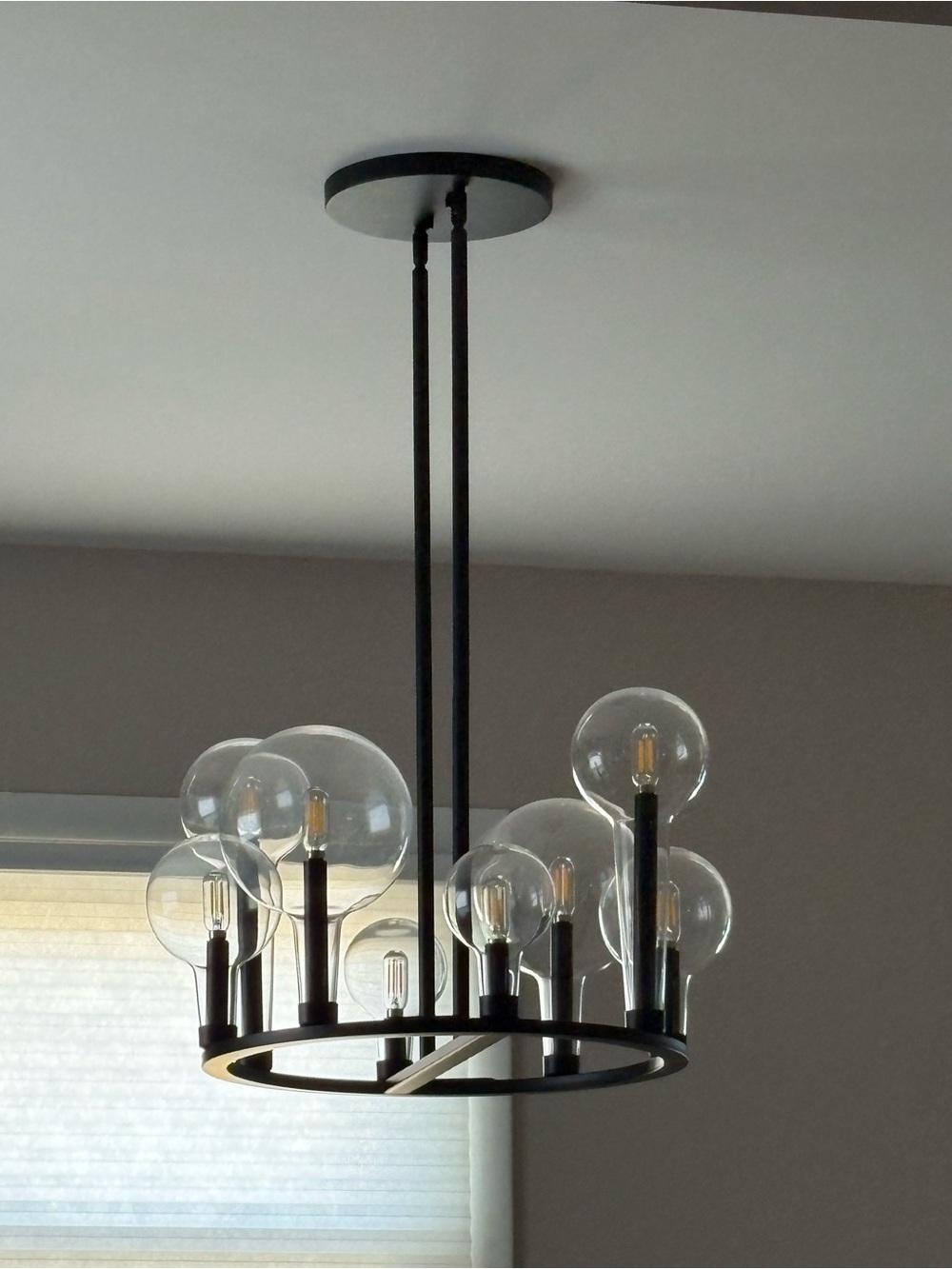 West Elm Black and Clear Glass Globe Chandelier